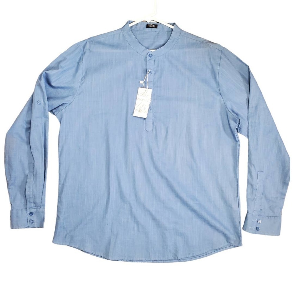Coofandy Men Henley Cotton Hemp  Lightweight Blue Casual Top Size XL NEW